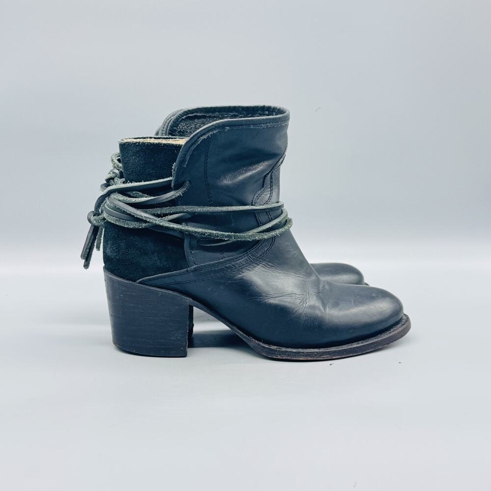 Freebird By Steven Boots Women 7.5 Black Leather Casey Western Ankle Wrap Shoes